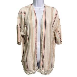 Skies are Blue Fringe Kimono Womens M/L Striped Coastal Resortwear Boho Beach